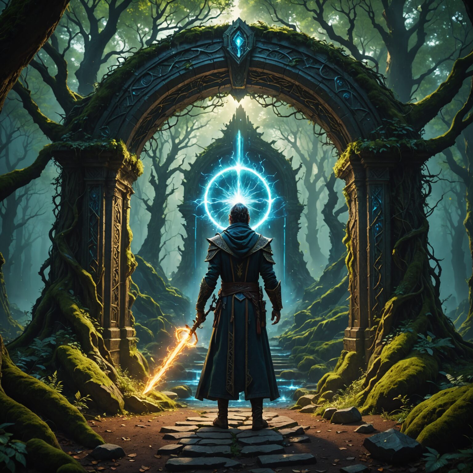 The Celestial Portal: An Archmage’s Gateway in the Ancient Forest fantasy art
