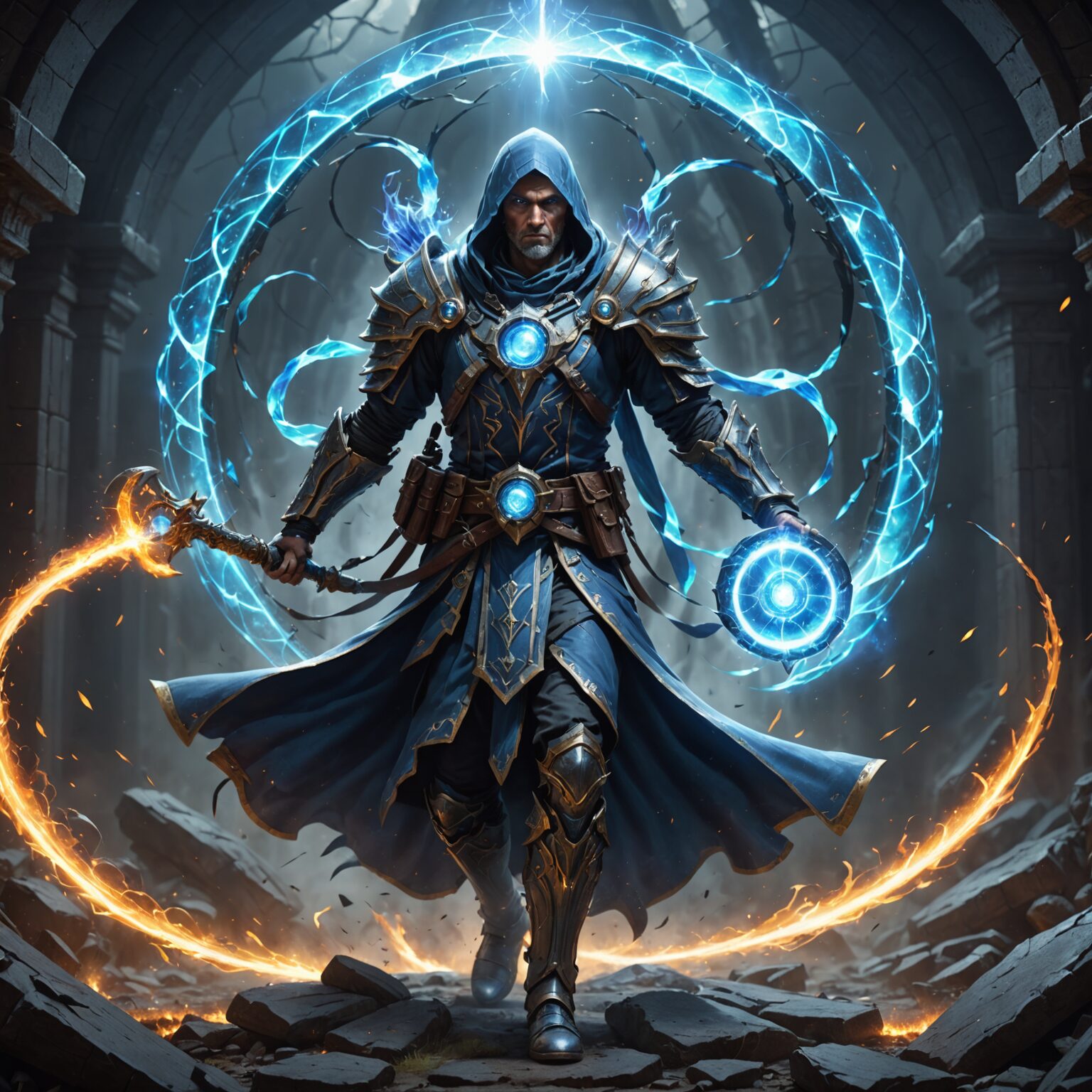 The Celestial Portal Keeper: A Dynamic Vision of Archmagic on the Battlefield fantasy art