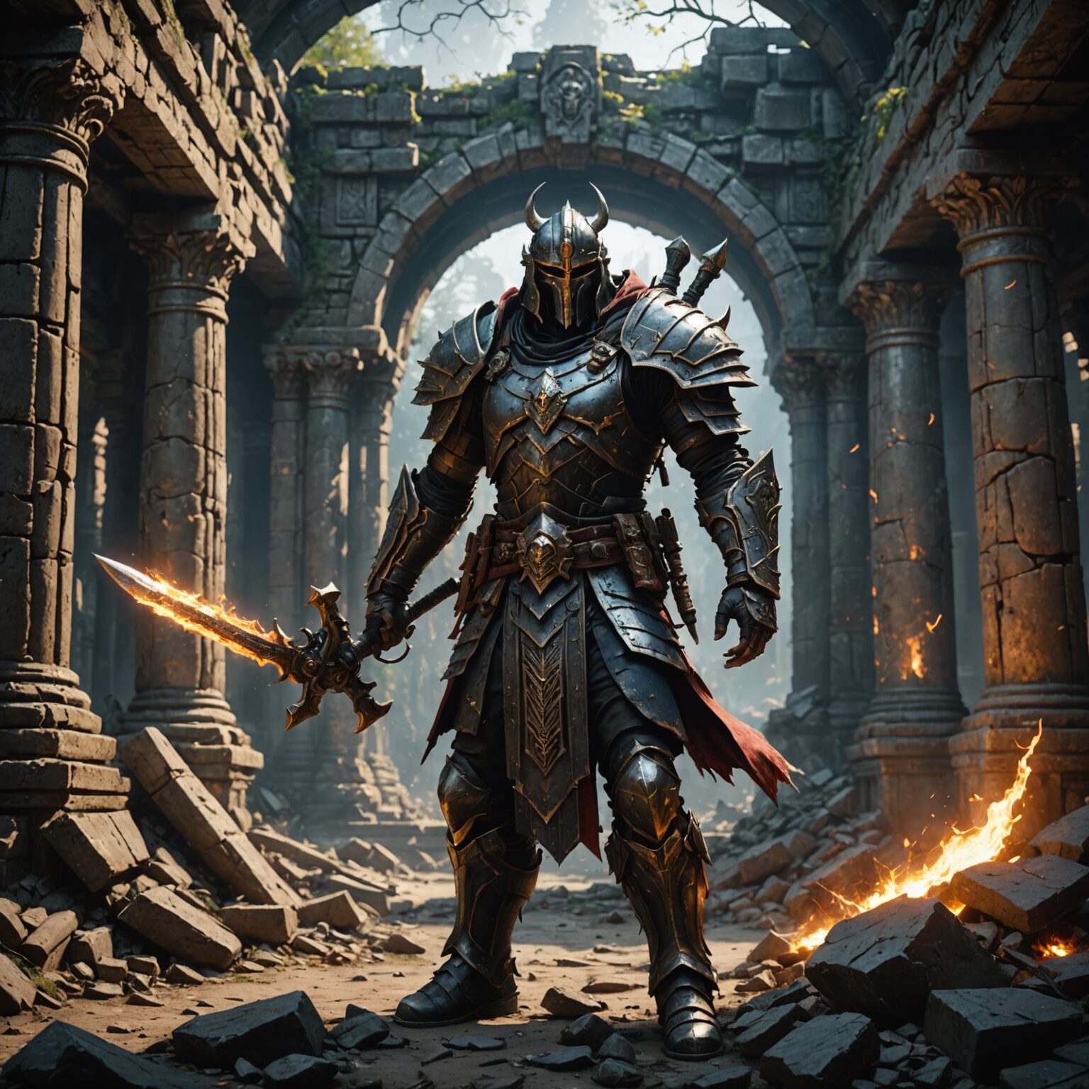 The Earthborn Warlord: Guardian of the Ruined Temple fantasy art