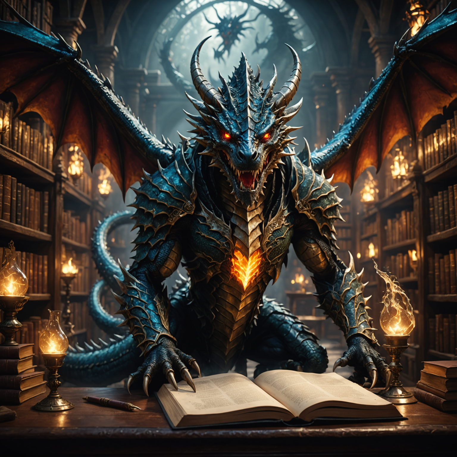 The Earthbound Majesty: Overlord Dragon of the Arcane Library fantasy art