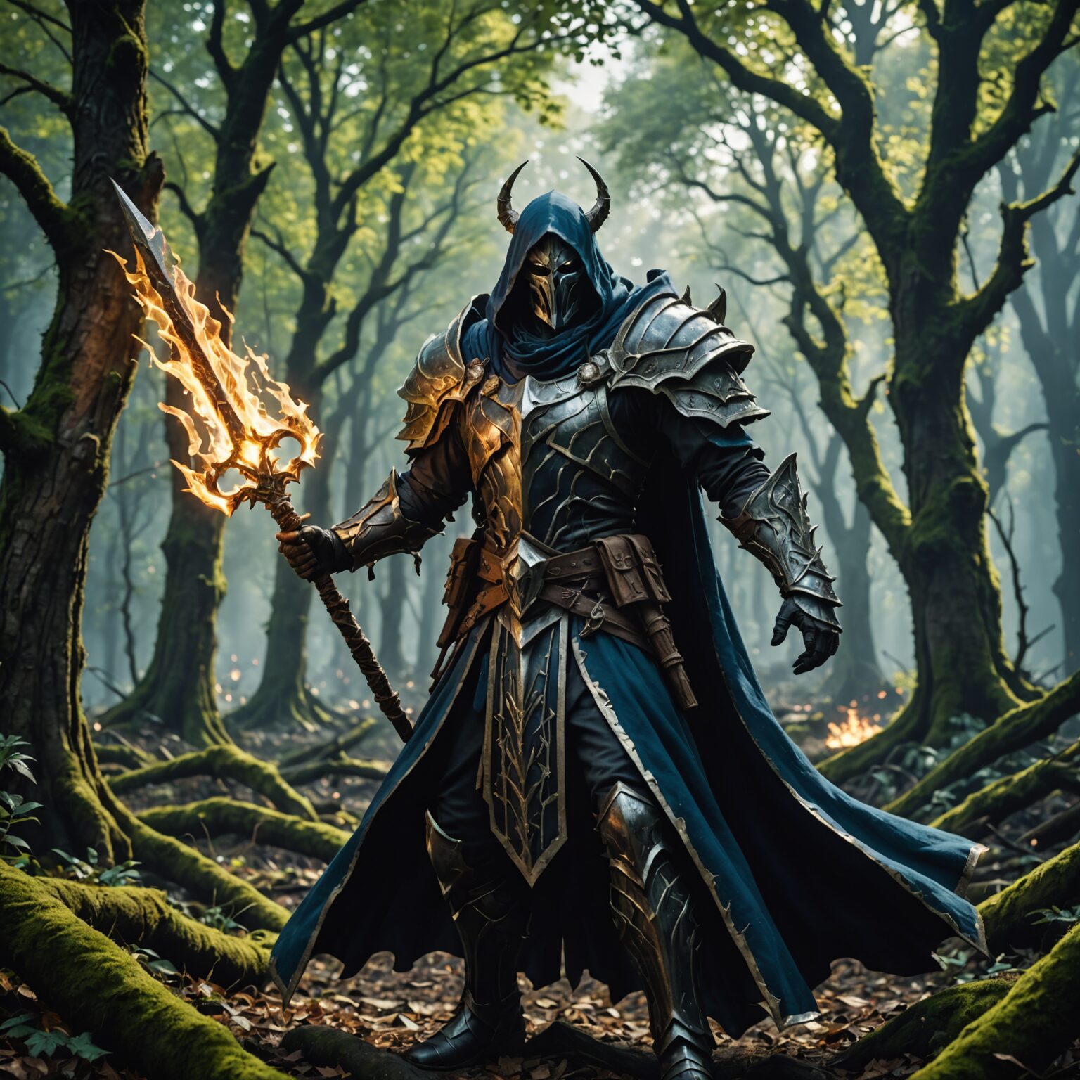 The Earthbound Overlord: A Cinematic Vision of a Demon Mage in the Ancient Forest fantasy art