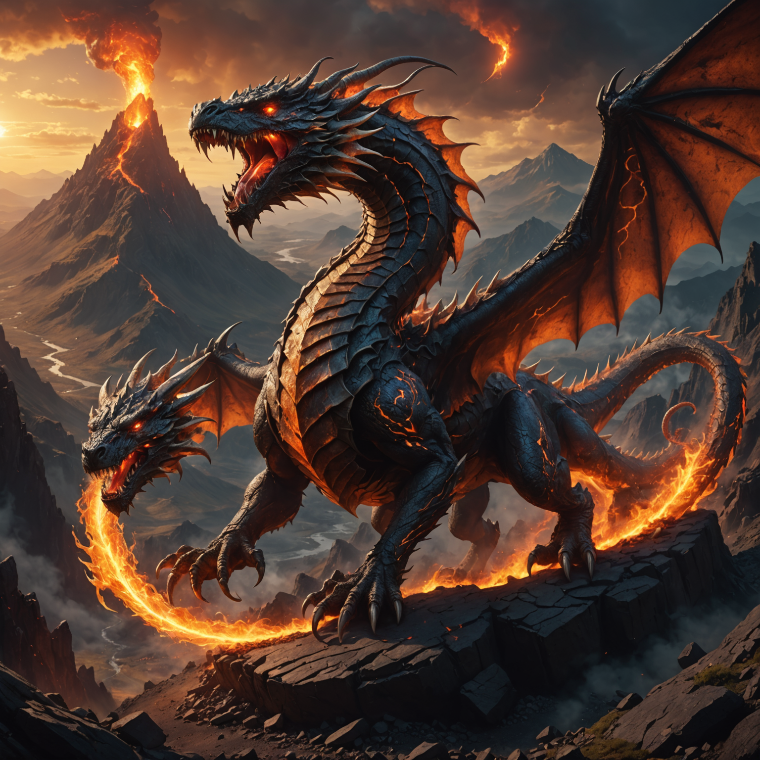 The Earthbound Protector: A Volcanic Wyrm’s Vigil fantasy art