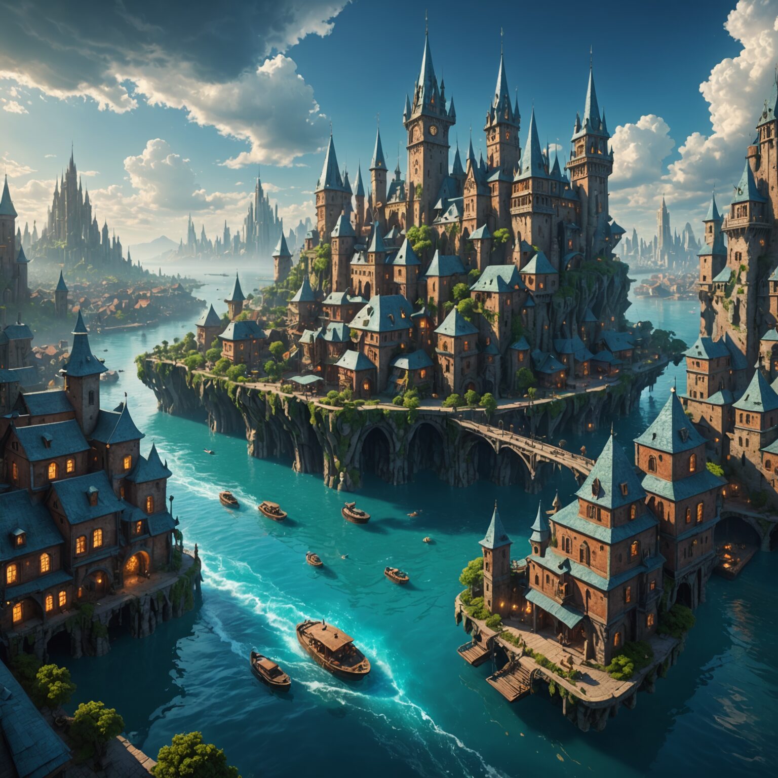 The Enchanted Waters of Aeloria: A Floating Sky City Like No Other fantasy art