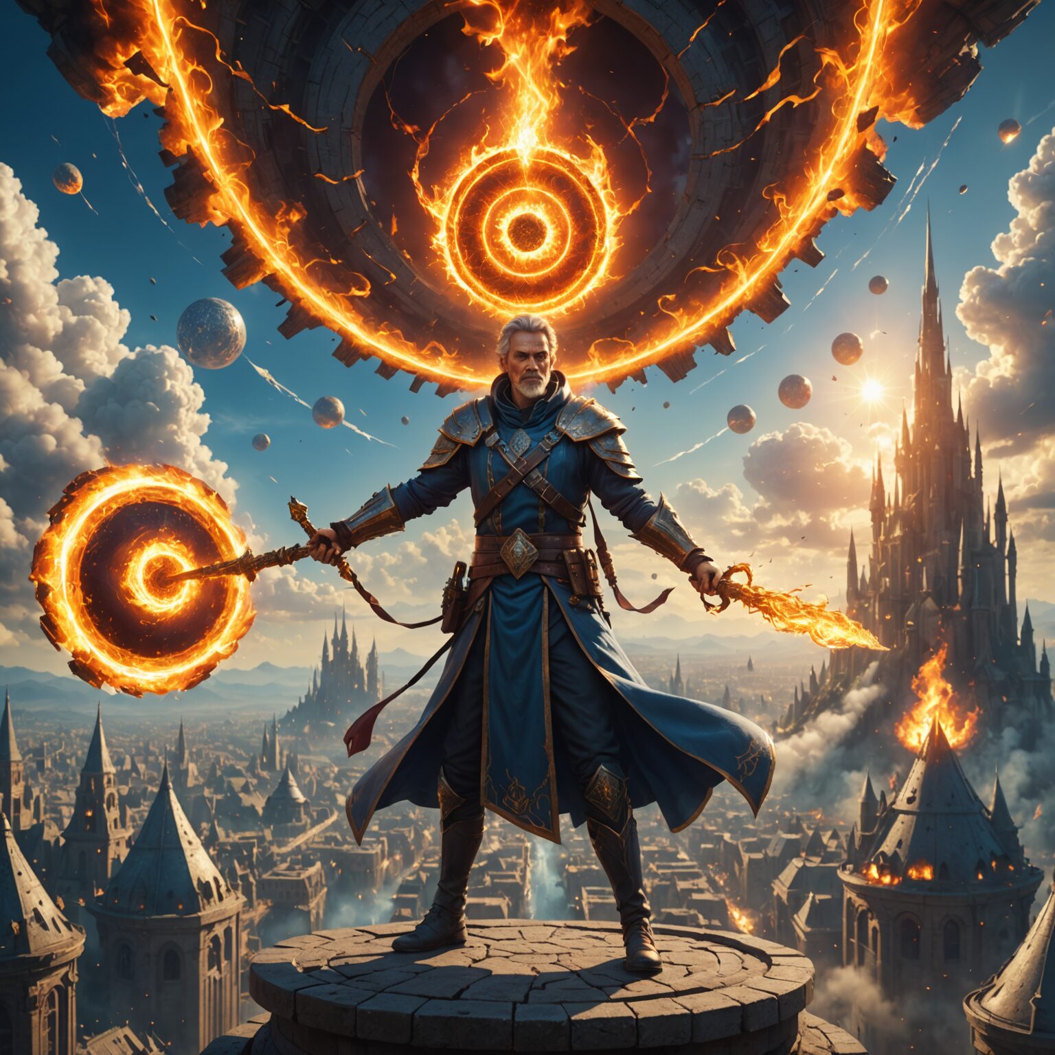 The Fiery Archmage: Portal Keeper of the Floating Sky City fantasy art
