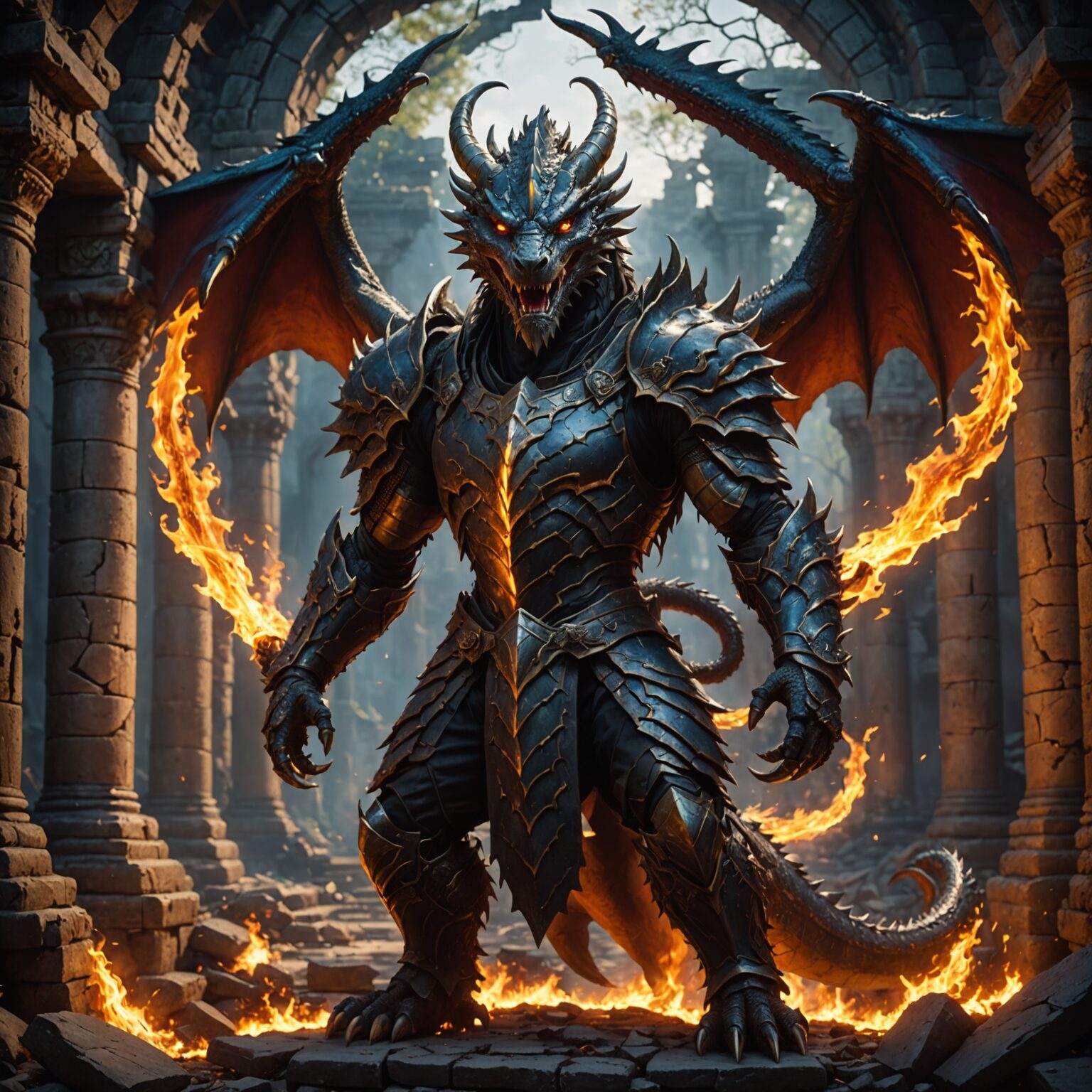 The Fiery Guardian of the Ruined Temple: A Cinematic Dragon Portrait The Fiery Guardian of the Ruined Temple: A Cinematic Dragon Portrait fantasy art