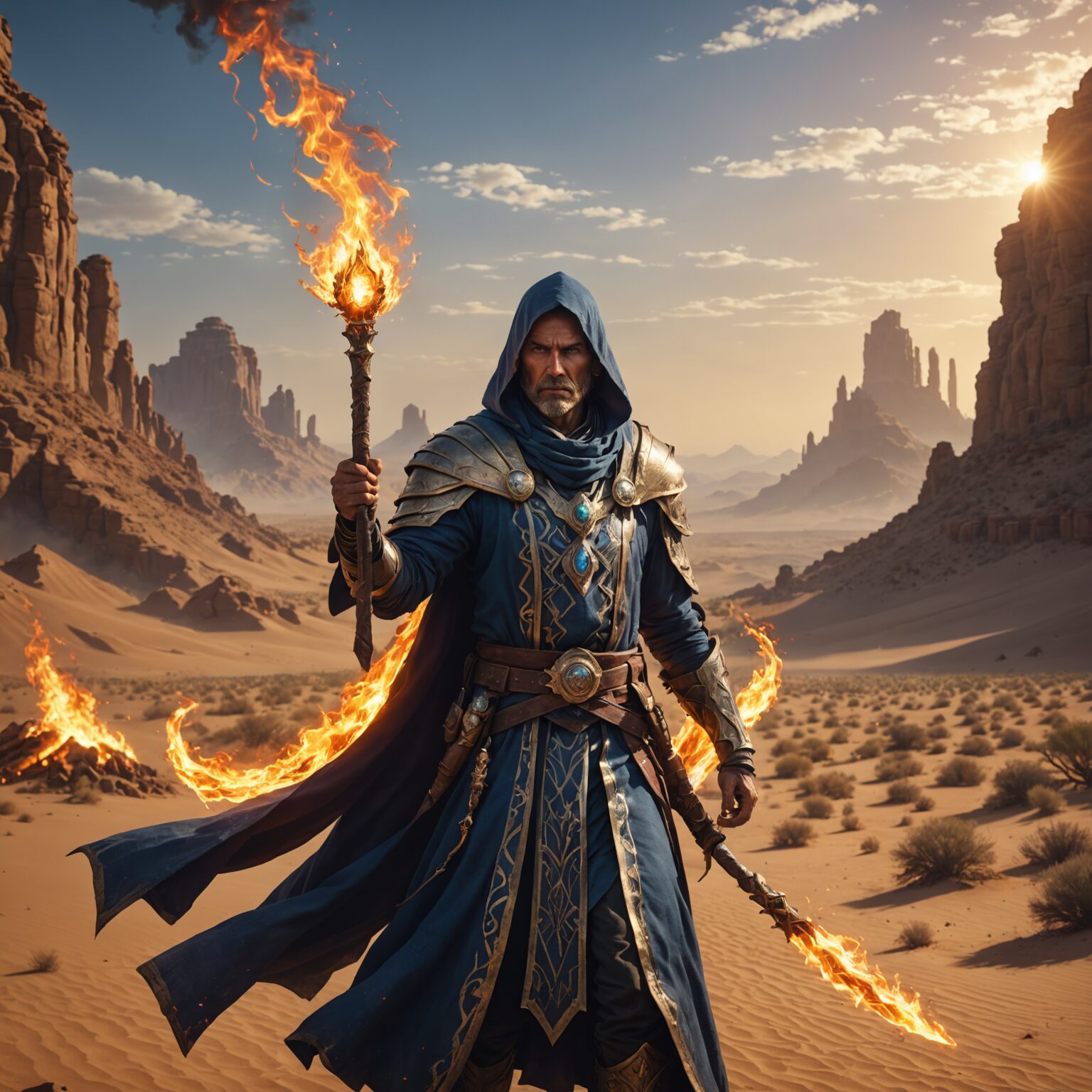 The Fiery Majesty of the Archmage in the Desert Kingdom fantasy art