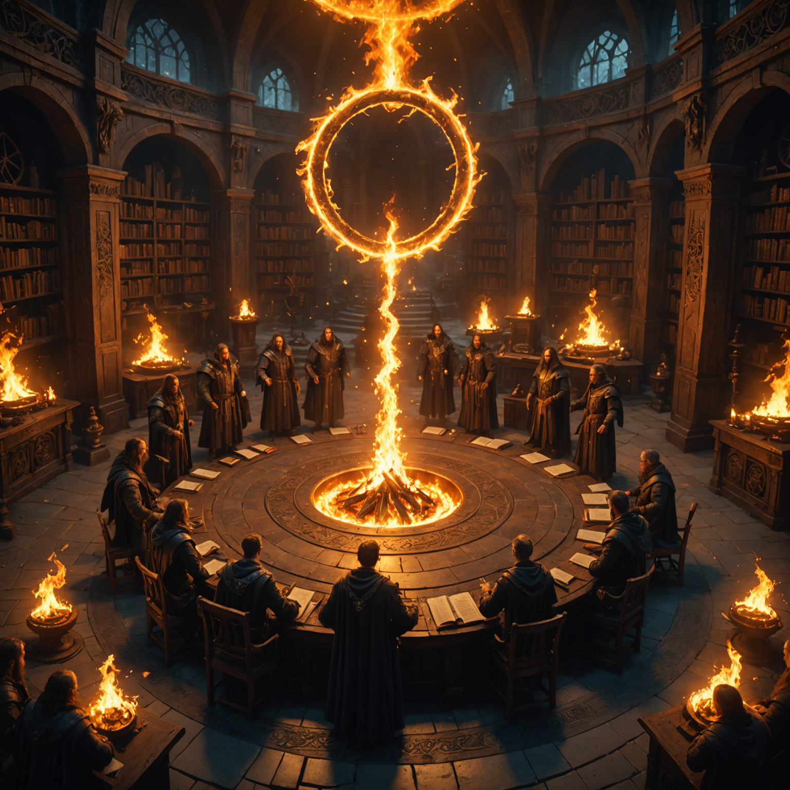 The Fiery Ritual Circle: A Sorcerer's Dance in the Arcane Library The Fiery Ritual Circle: A Sorcerer's Dance in the Arcane Library fantasy art