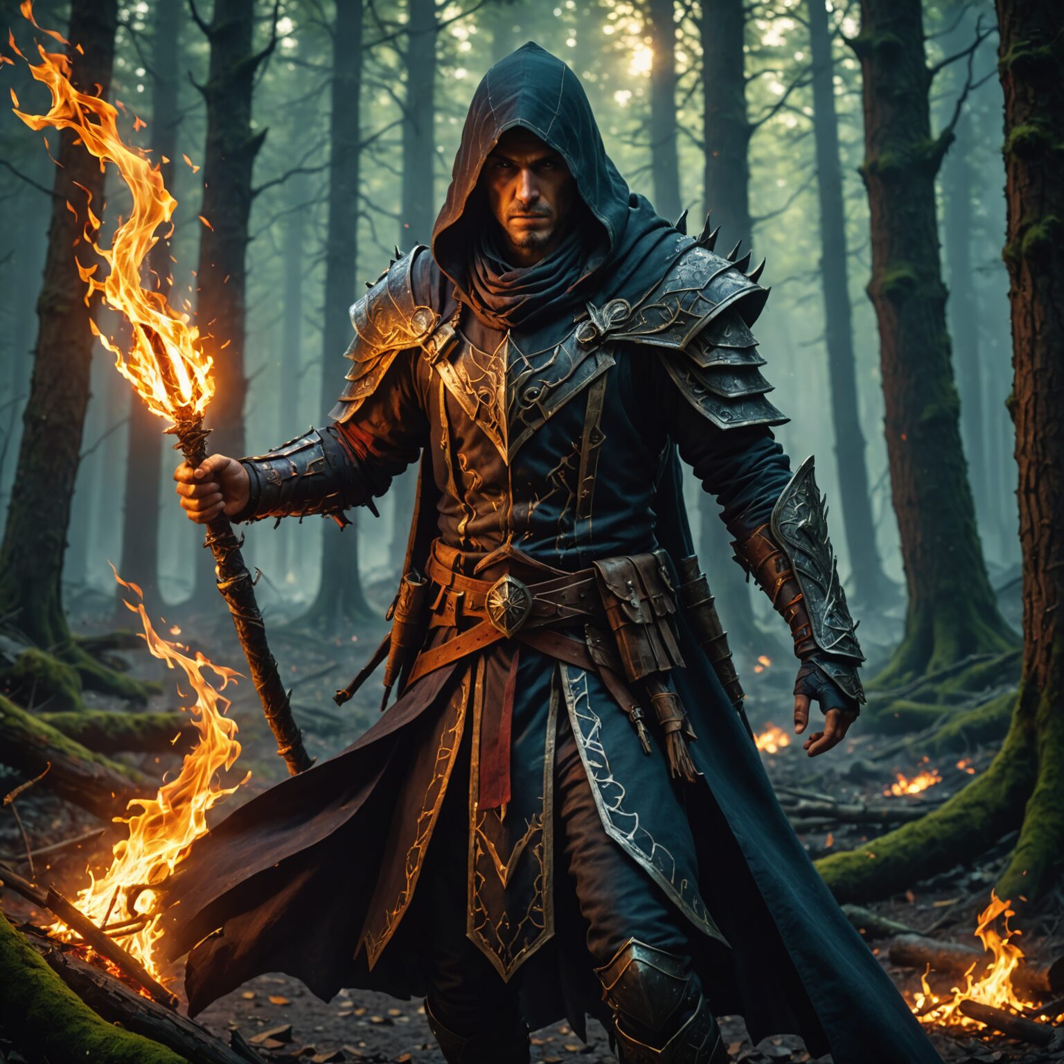The Fiery Veil: An Assassin Archmage in the Ancient Forest fantasy art