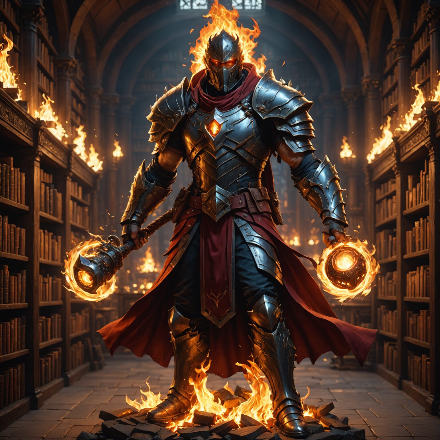 The Fire-Emboldened Guardian of the Arcane Library fantasy art