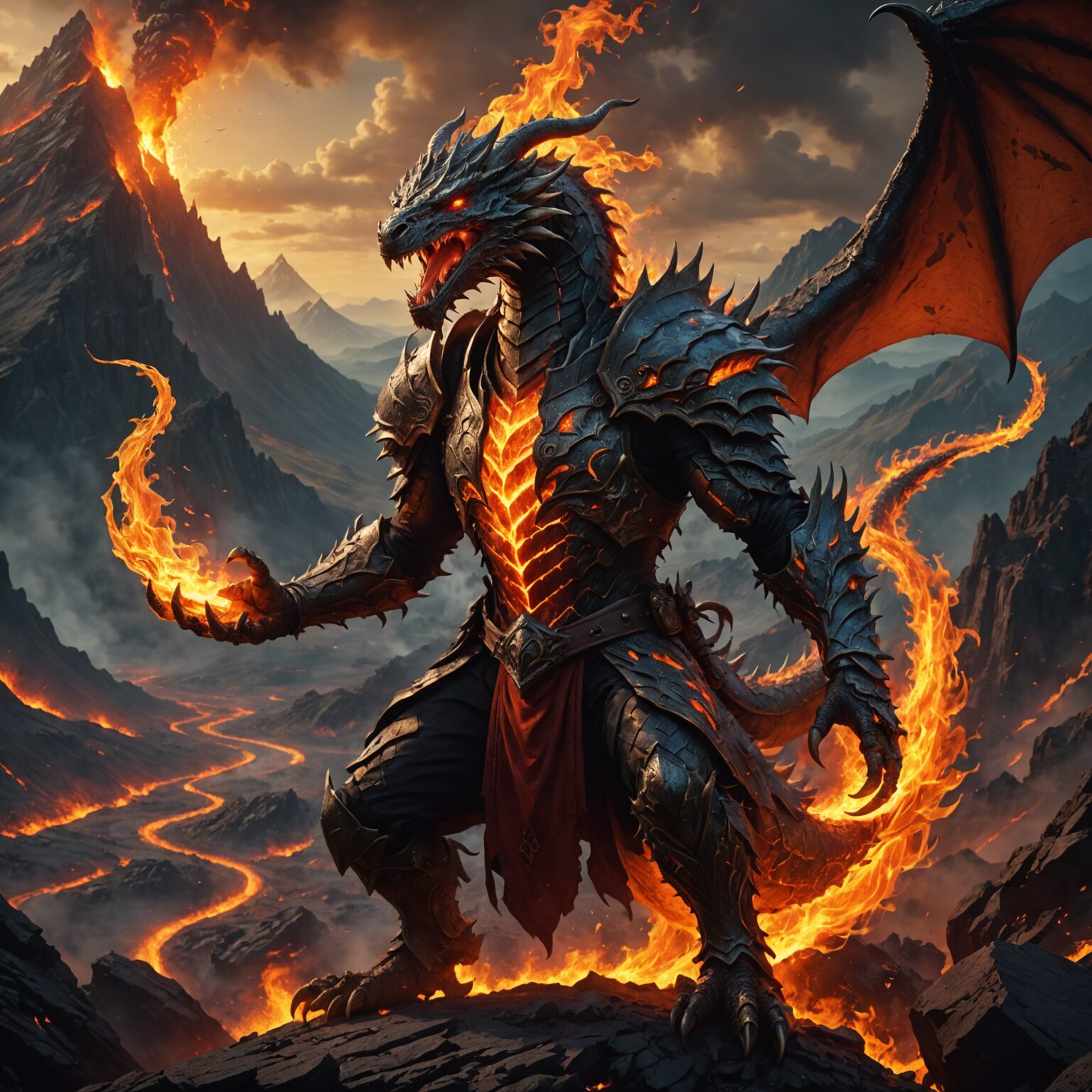 The Fire Wyrm Mage: Guardian of the Volcanic Peaks fantasy art