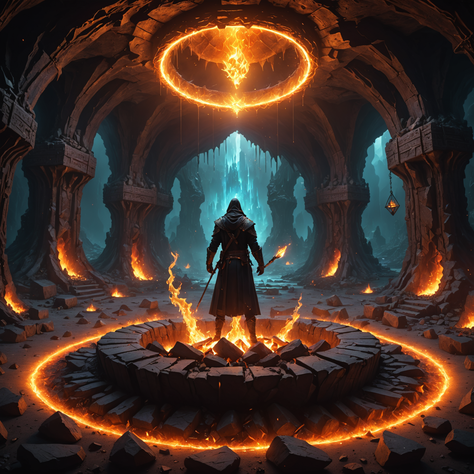 The Firebound Ritual: A Sorcerer's Dance Within the Crystal Cavern The Firebound Ritual: A Sorcerer's Dance Within the Crystal Cavern fantasy art