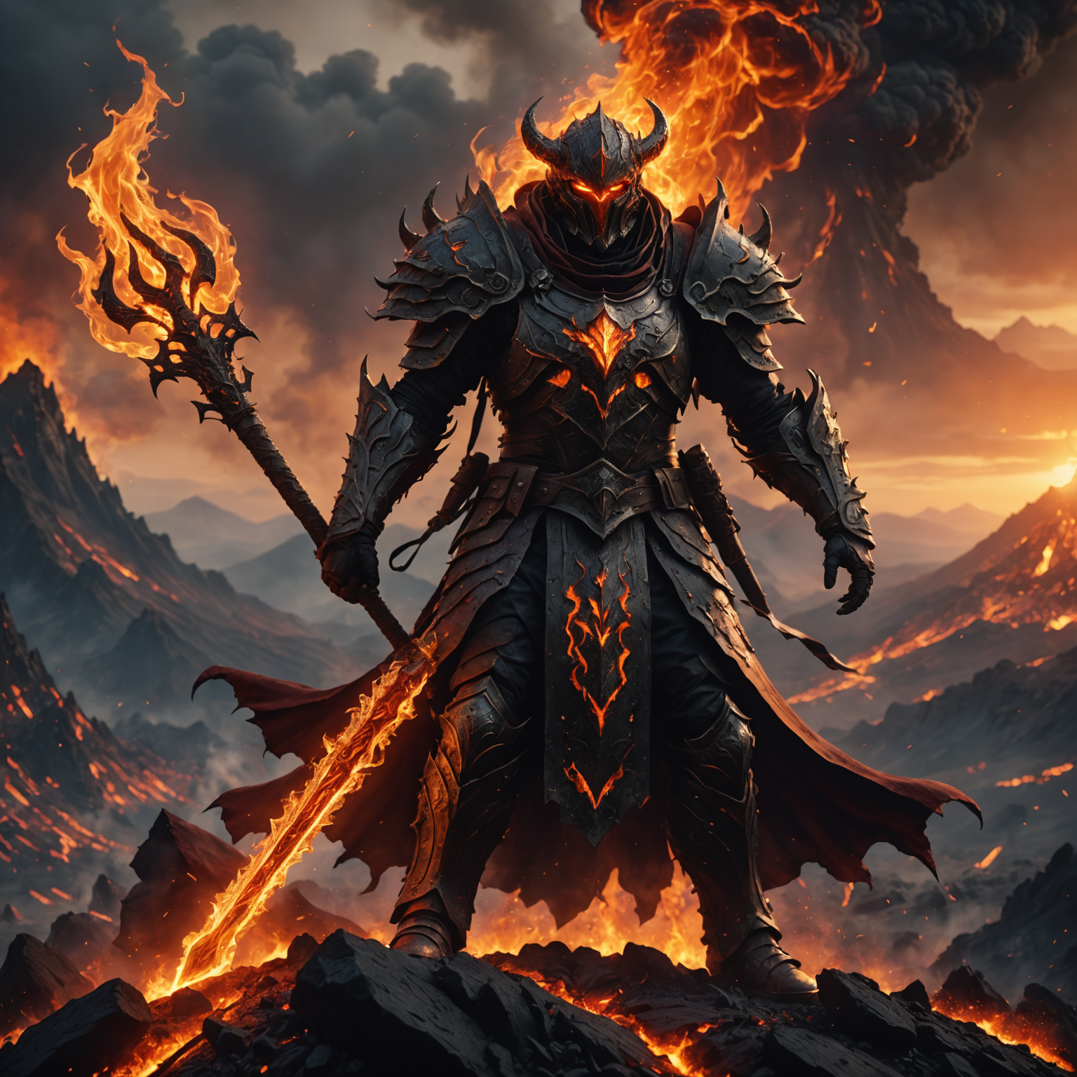 The Flame Warlock of the Ancient Mountain Demons fantasy art