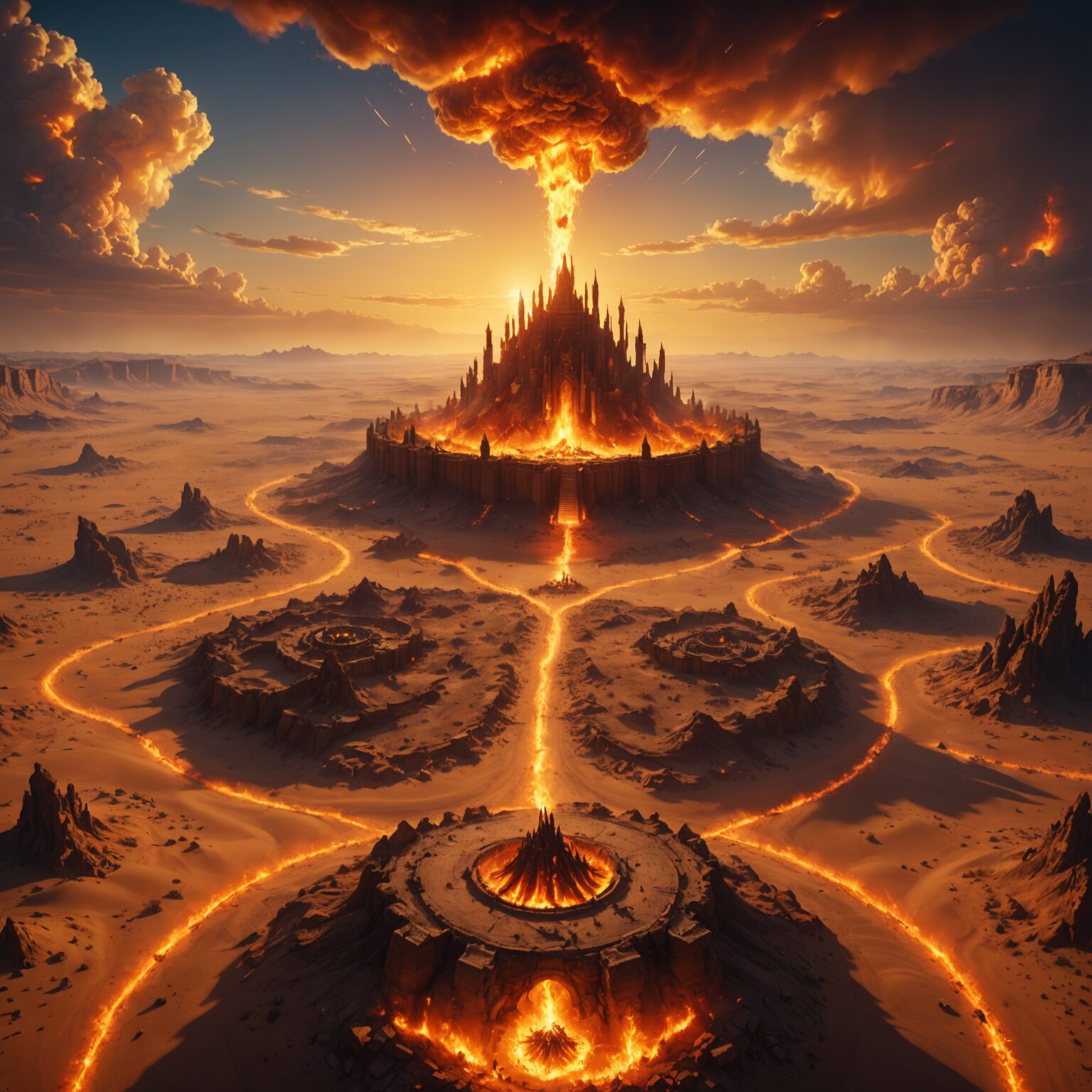 The Floating Fire Realm of the Desert Kingdom: A Visionary Landscape fantasy art