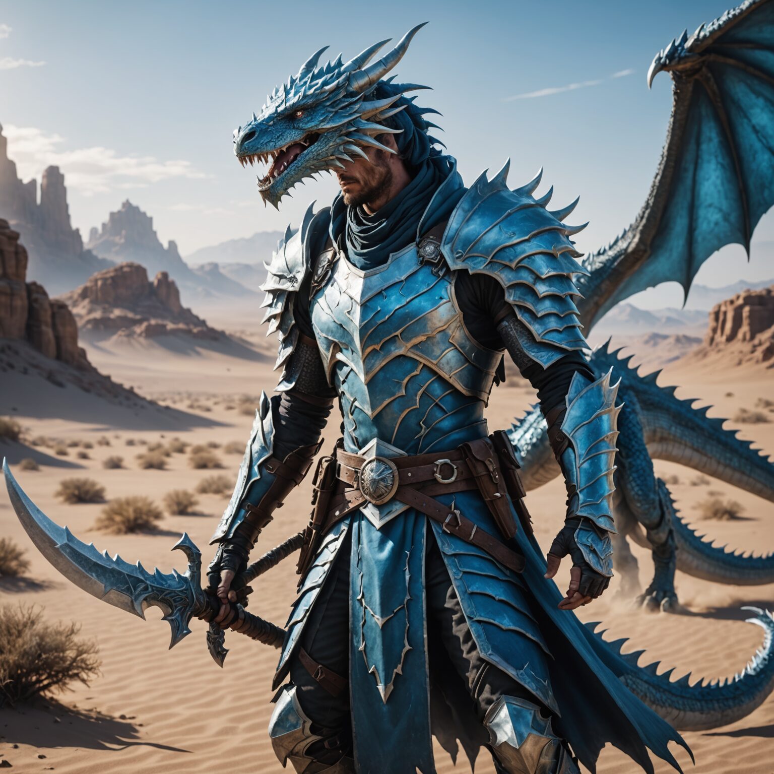 The Frost Assassin: A Dragon of Ice Amidst the Desert Sands fantasy art