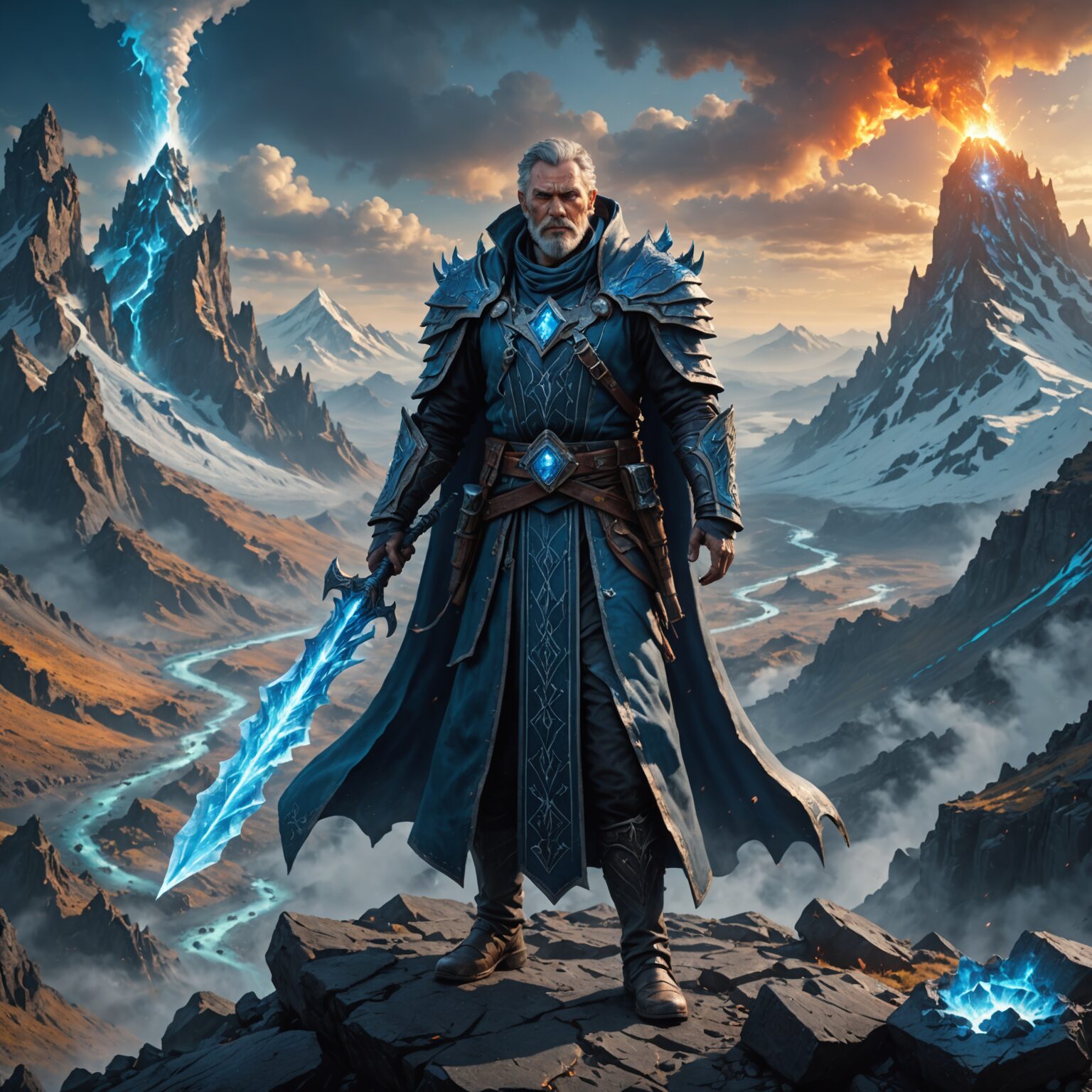 The Frostbound Archmage: A Scholar Amid Volcanic Infernos The Frostbound Archmage: A Scholar Amid Volcanic Infernos fantasy art