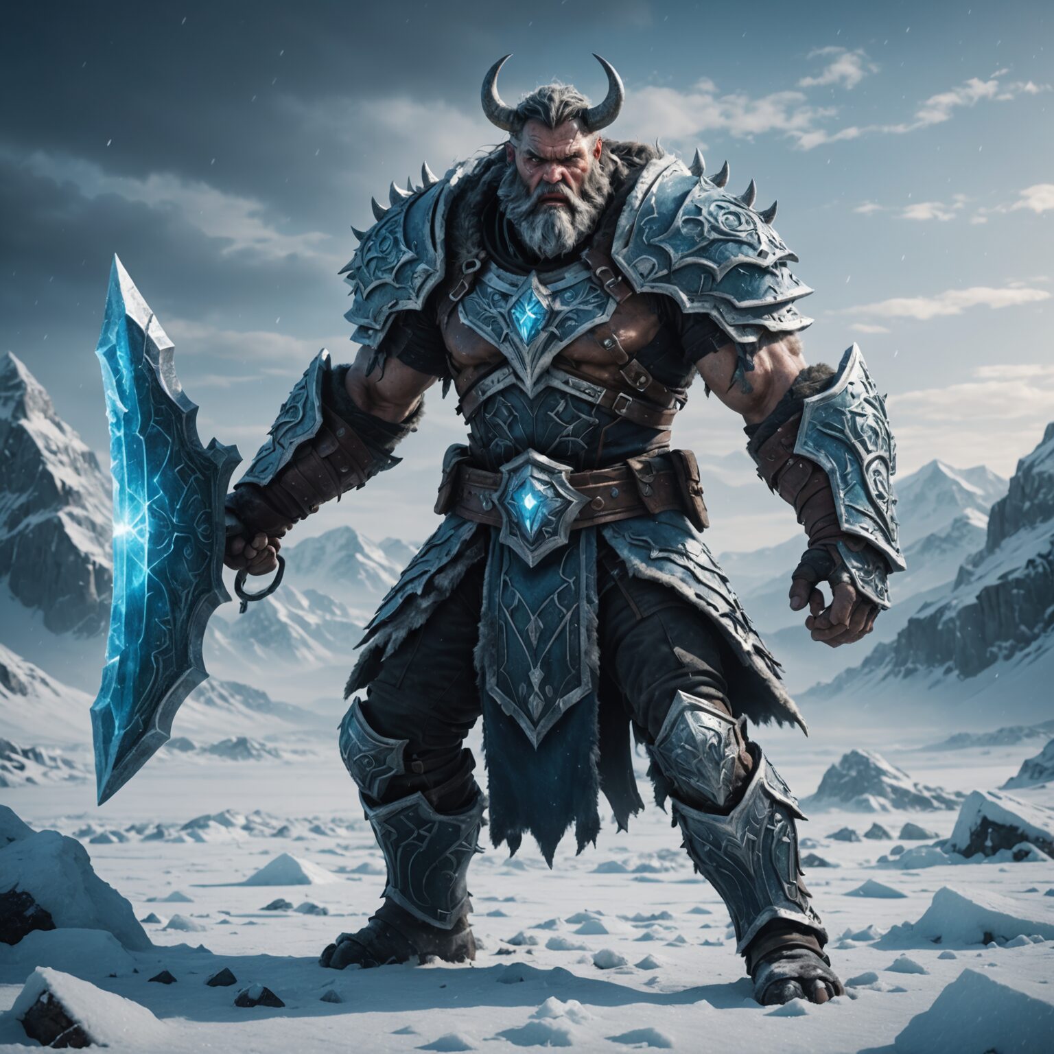 The Frostbound Champion: A Brutal Demon of the Frozen Wasteland fantasy art