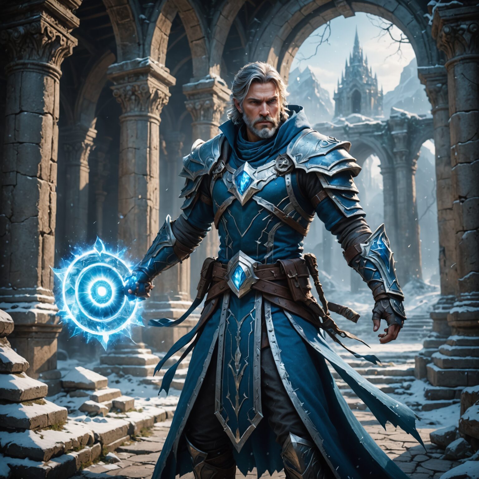 The Frostbound Champion: A Mage of Ruined Temples fantasy art