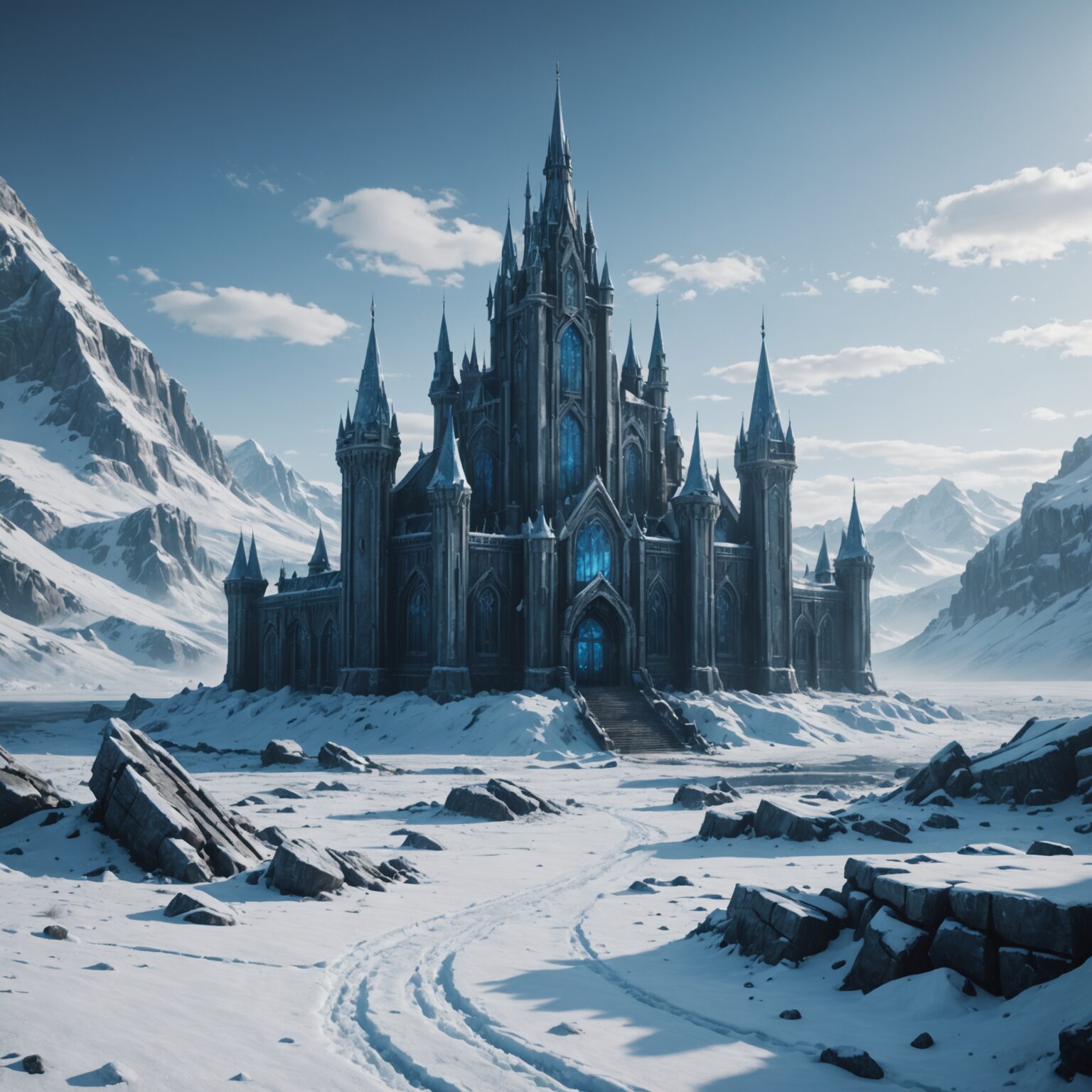 The Frostbound Legacy: A Ruined Kingdom in the Frozen Wasteland fantasy art