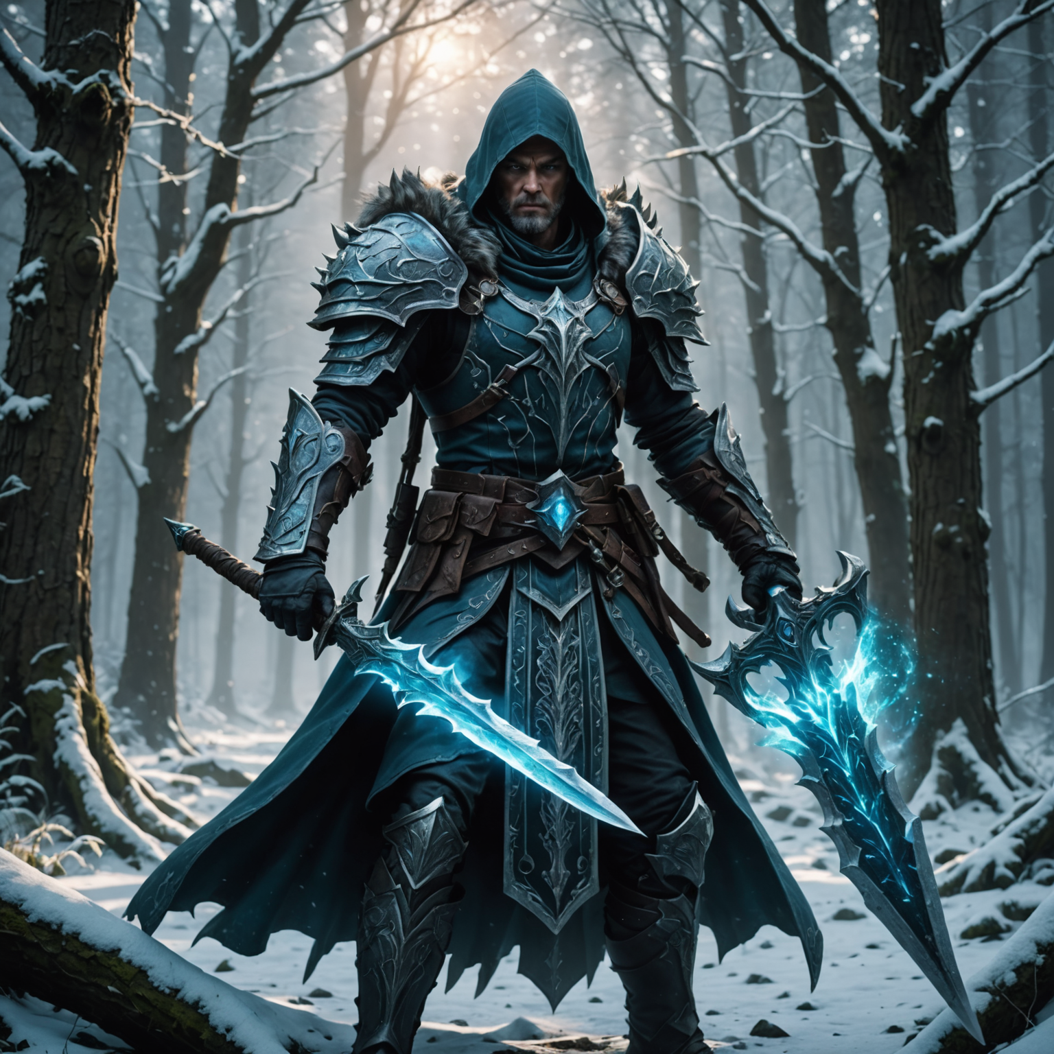 The Frostbound Ritual Master: A Spellblade's Dance in the Ancient Forest The Frostbound Ritual Master: A Spellblade's Dance in the Ancient Forest fantasy art