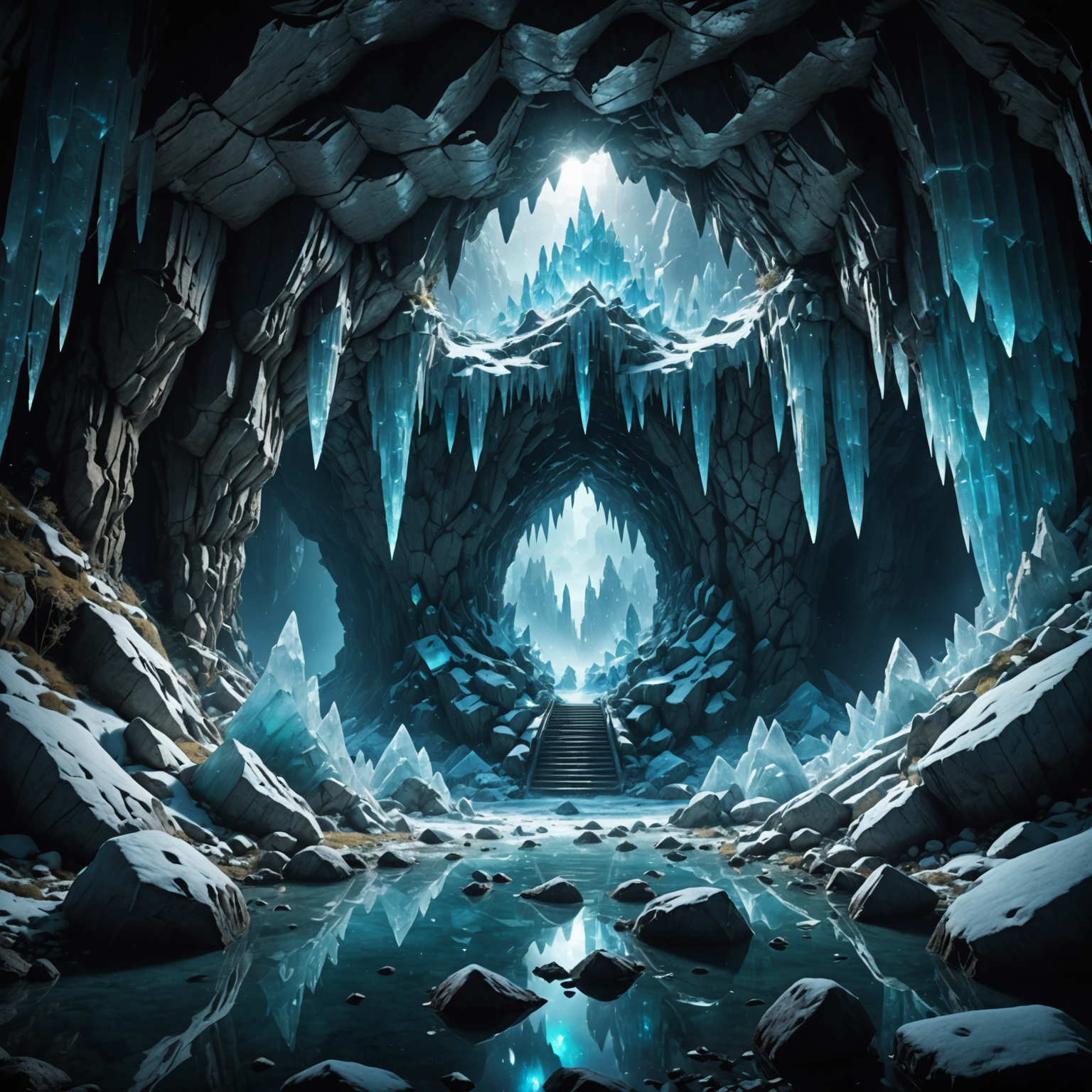 The Frostbound Sanctuary: A Mystic Crystal Cavern fantasy art