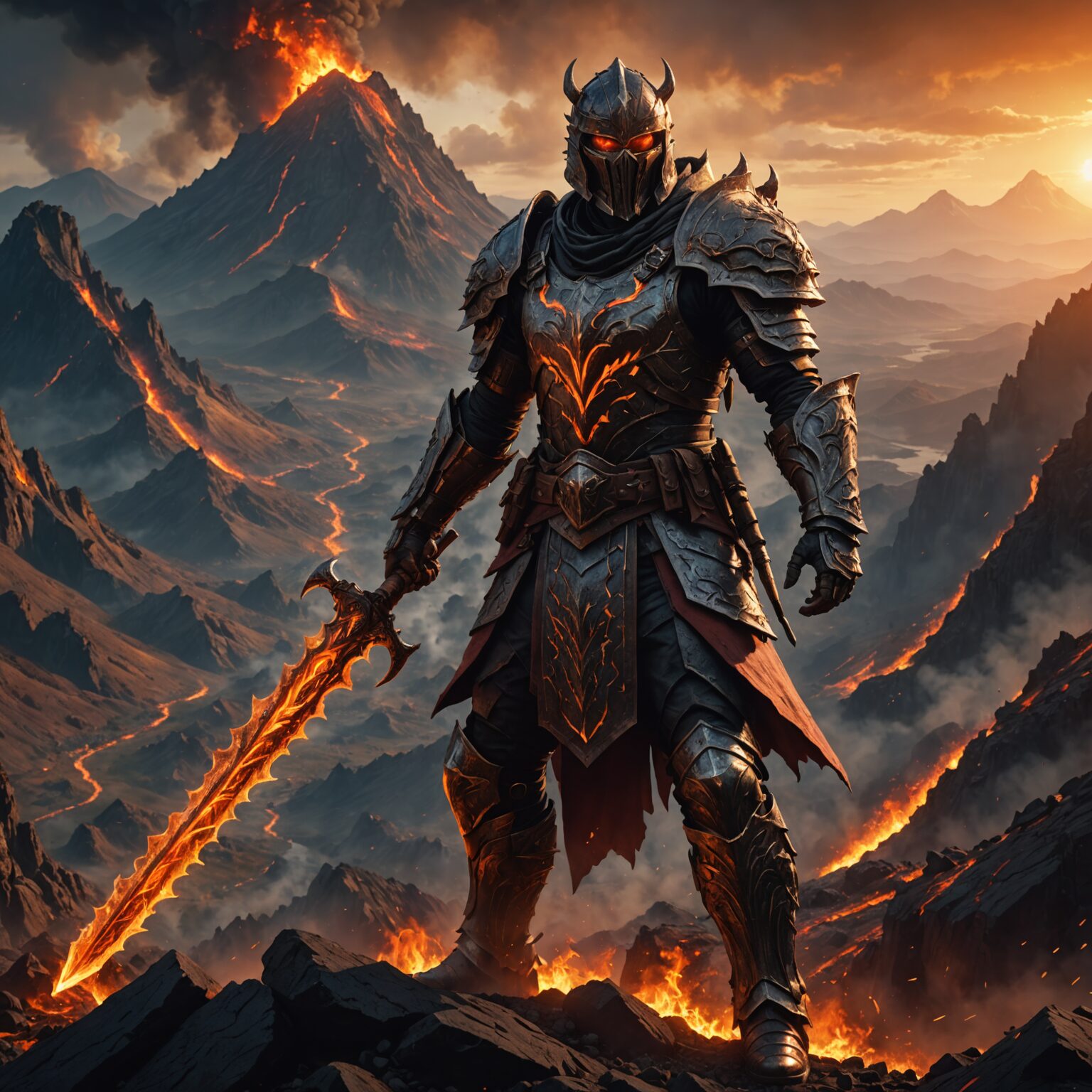 The Inferno Sentinel: Fire Warlord of the Volcanic Mountains fantasy art