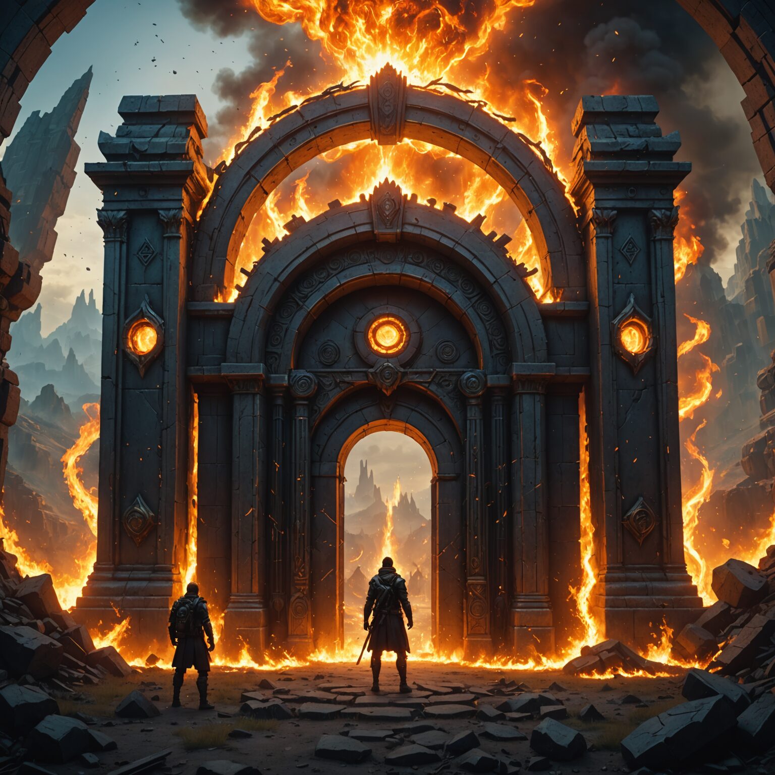 The Portal Keeper of the Fiery Battlefield: A Cinematic Fantasy Vision fantasy art