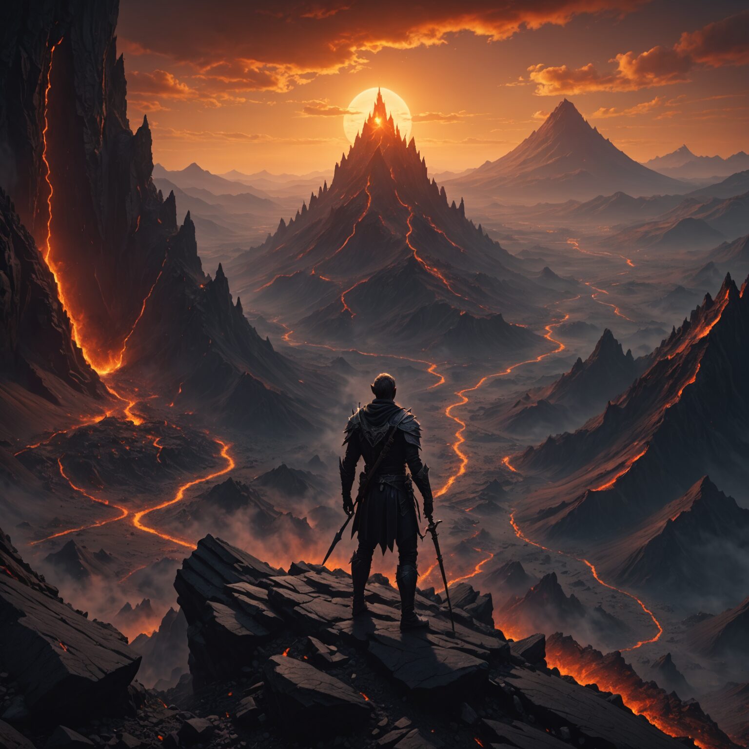 The Shadow-Empowered Elf Guardian of the Volcanic Mountains fantasy art