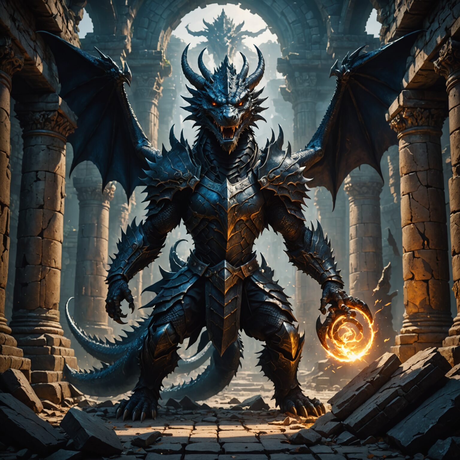 The Shadow Guardian of the Ruined Temple fantasy art