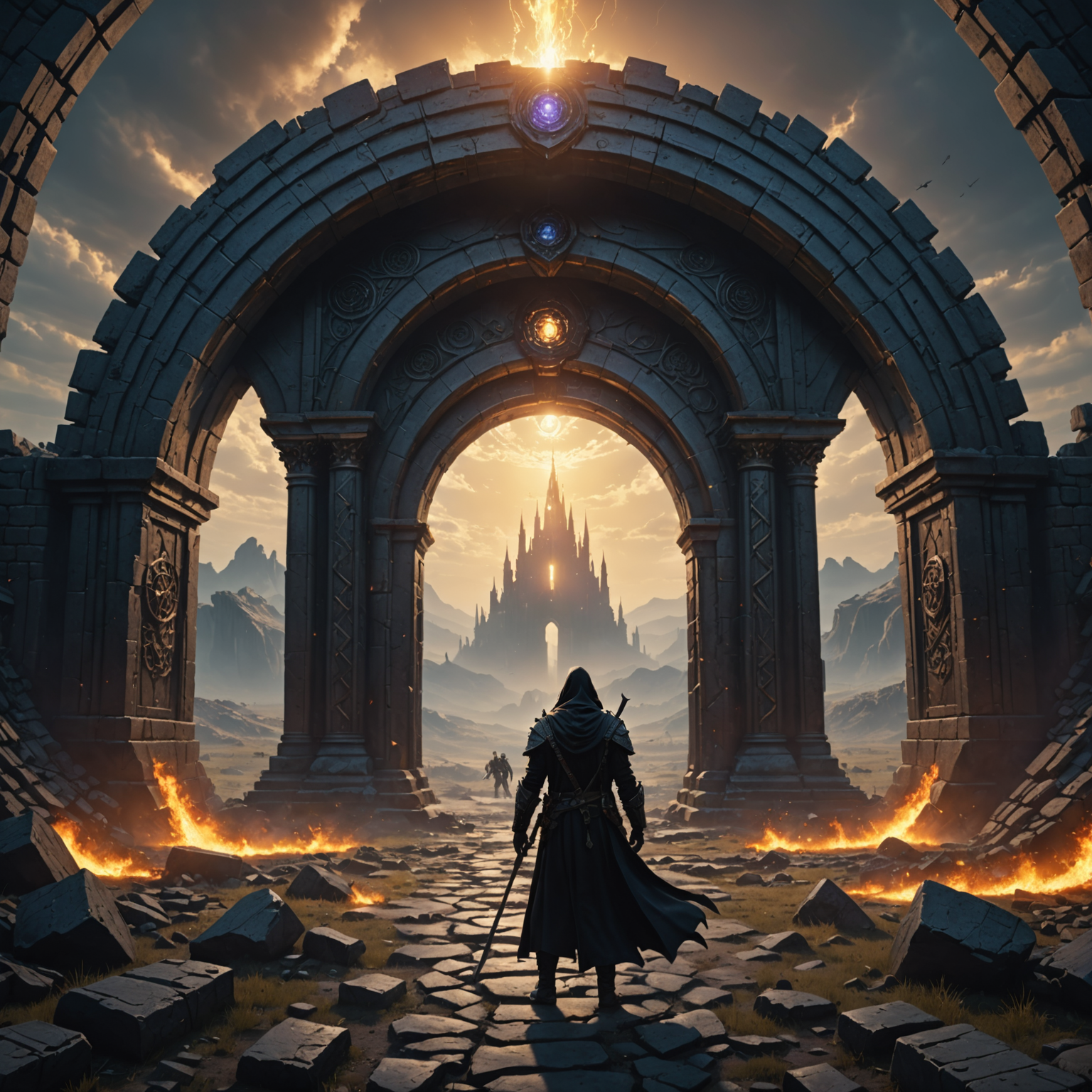 The Shadow Portal: An Archmage's Gateway Amidst the Battlefield fantasy art