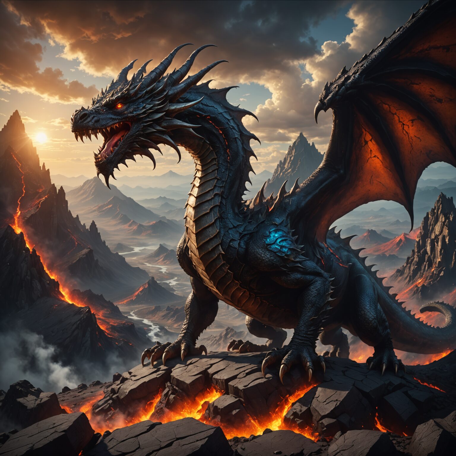 The Shadow Scholar: A Dragon of Volcanic Wisdom fantasy art