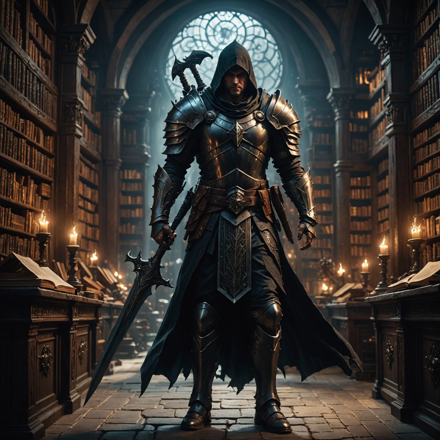 The Shadow Sentinel: Guardian of the Arcane Library fantasy art