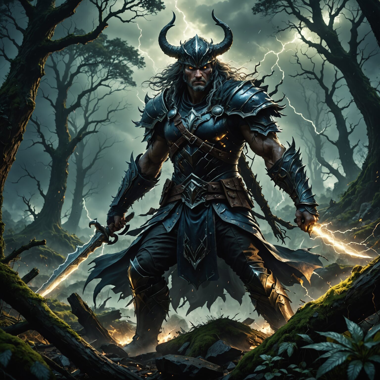 The Shadowed Storm: A Legendary Fantasy Landscape in an Ancient Forest fantasy art
