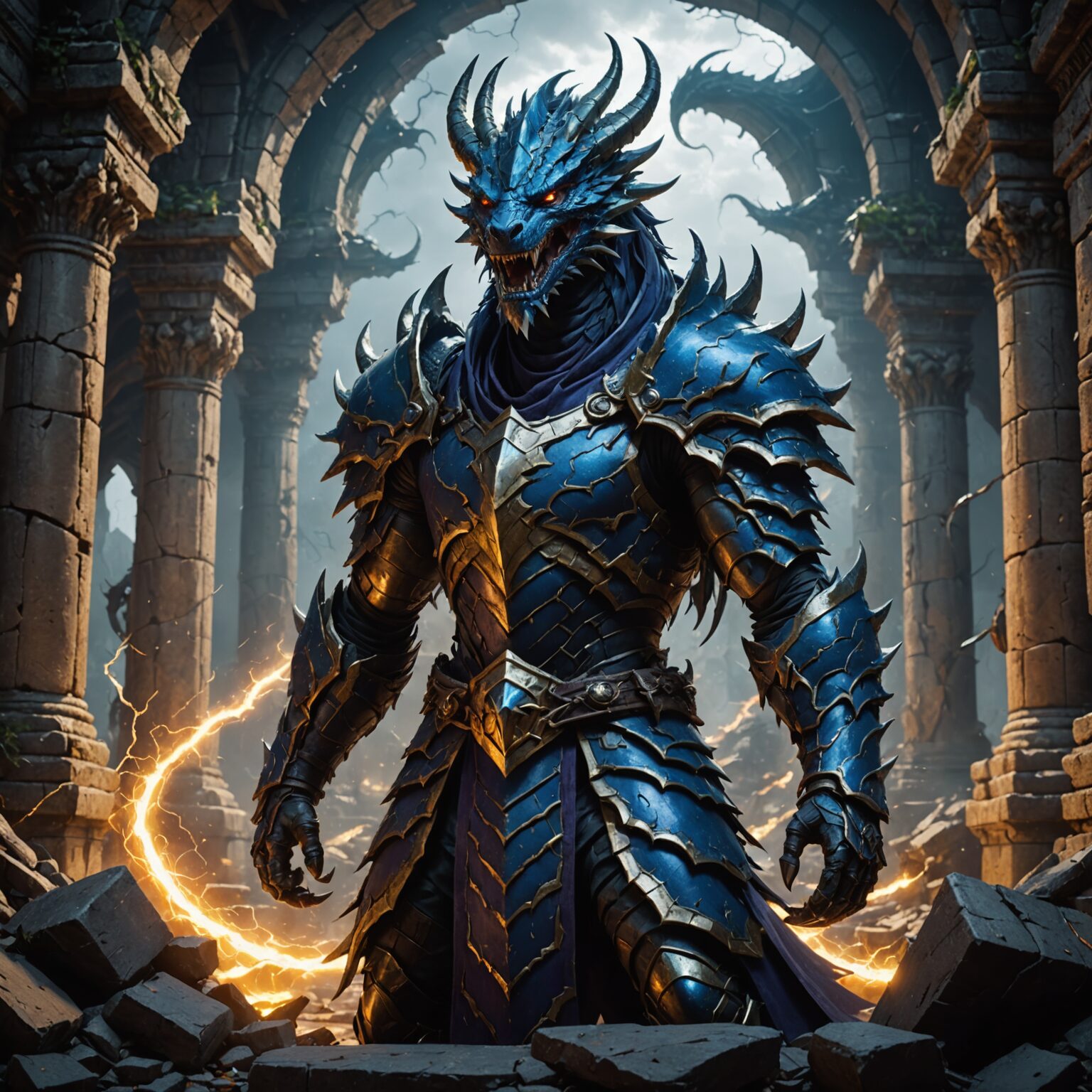 The Storm-Emboldened Elder Dragon Champion of the Ruined Temple fantasy art