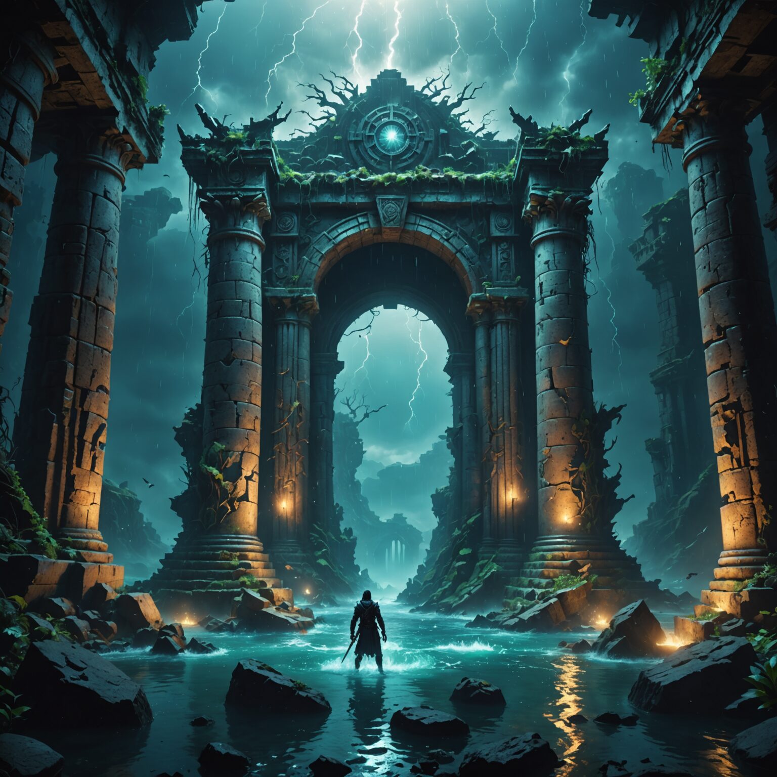 The Storm-Empowered Vertical Realm: A Shadowed Underwater Fantasy Mobile Wallpaper fantasy art