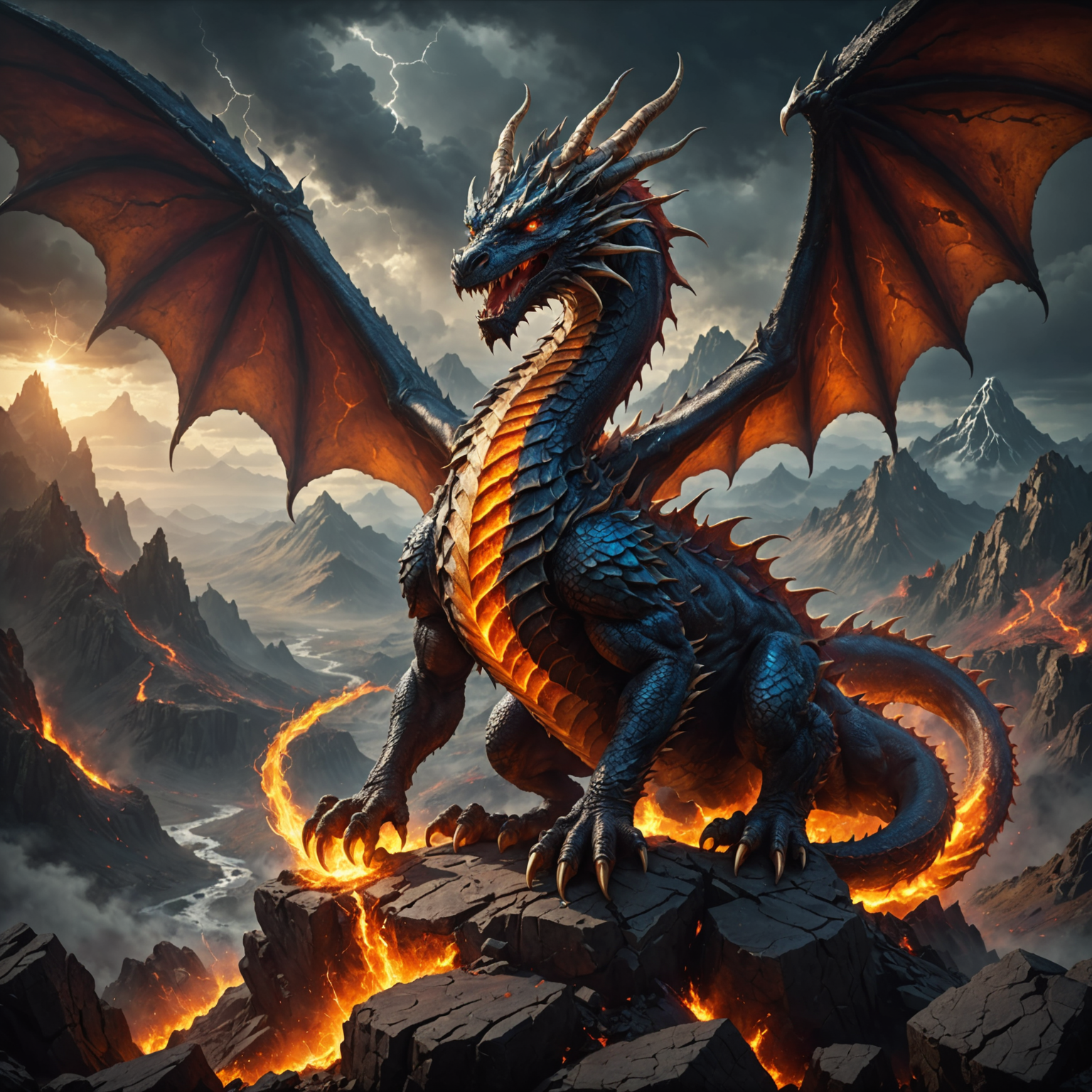 The Storm-Infused Scholar Dragon of the Volcanic Peaks The Storm-Infused Scholar Dragon of the Volcanic Peaks fantasy art