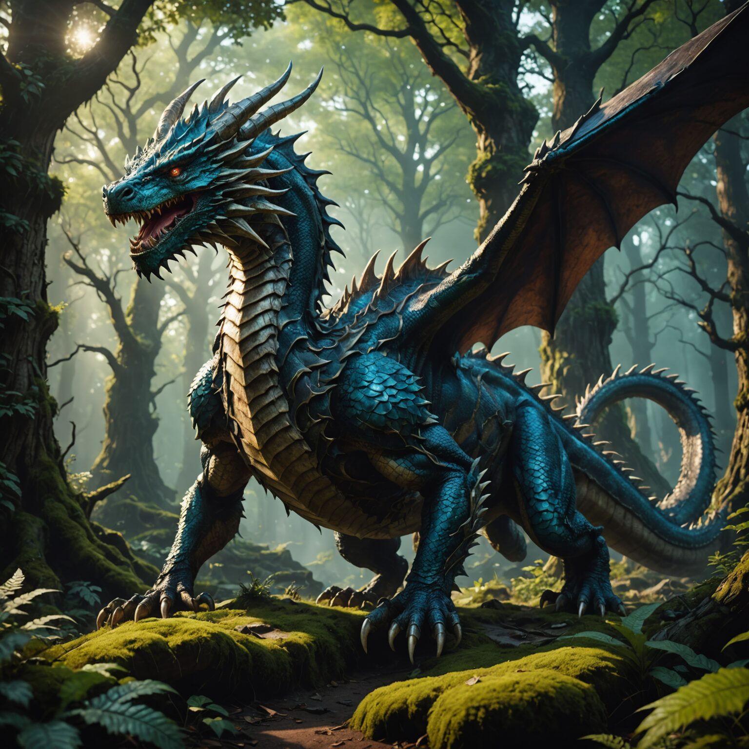 The Stormborn Protector: An Elder Dragon in the Ancient Forest The Stormborn Protector: An Elder Dragon in the Ancient Forest fantasy art