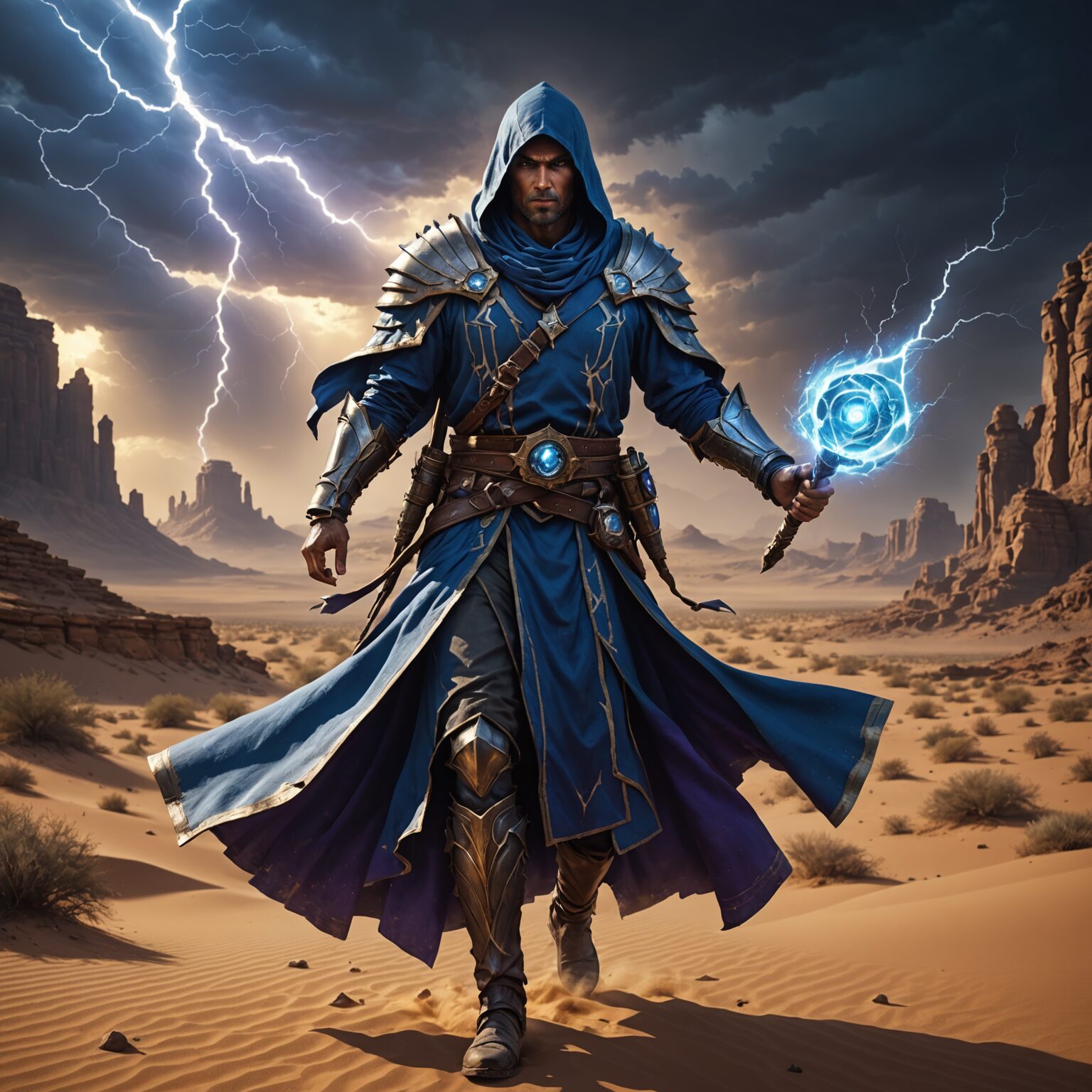 The Stormborne Champion: Desert Kingdom's Arcane Sentinel fantasy art