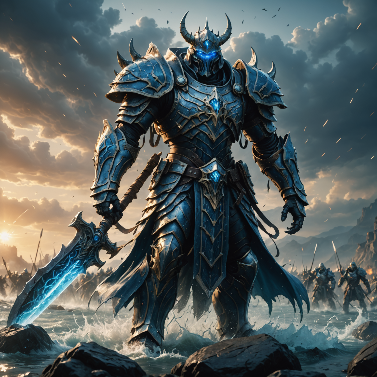 The Water Overlord: Guardian of the Battlefield in a Soft Glowing Embrace fantasy art