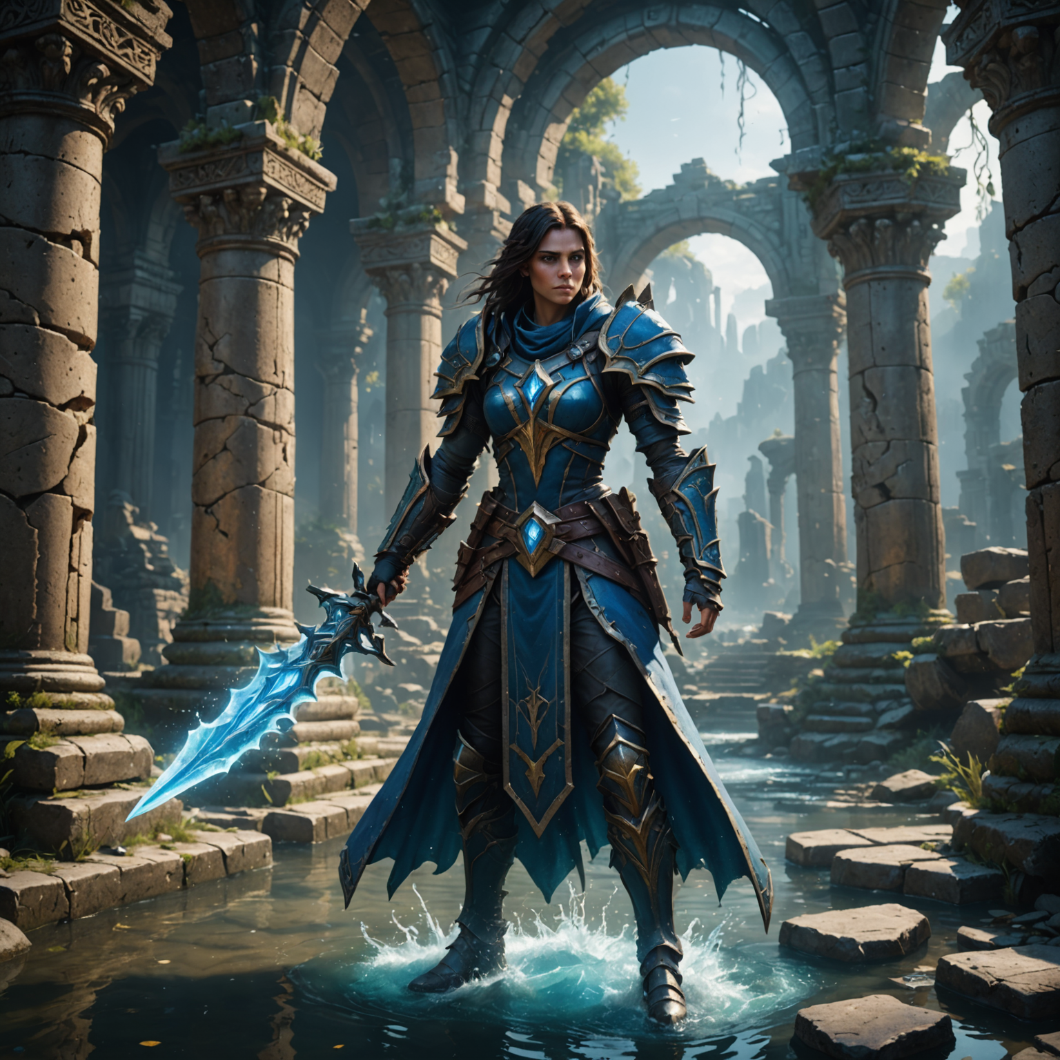 The Water Spellblade: Champion of the Ruined Temple fantasy art