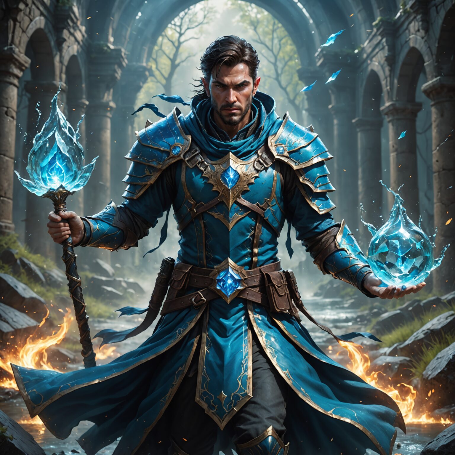 The Waterborne Protector: A Mage’s Vigil on the Battlefield fantasy art