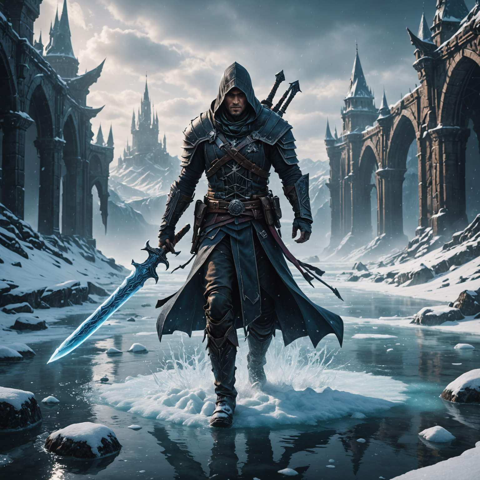 Veil of the Frostborne: The Water Spellblade Assassin fantasy art
