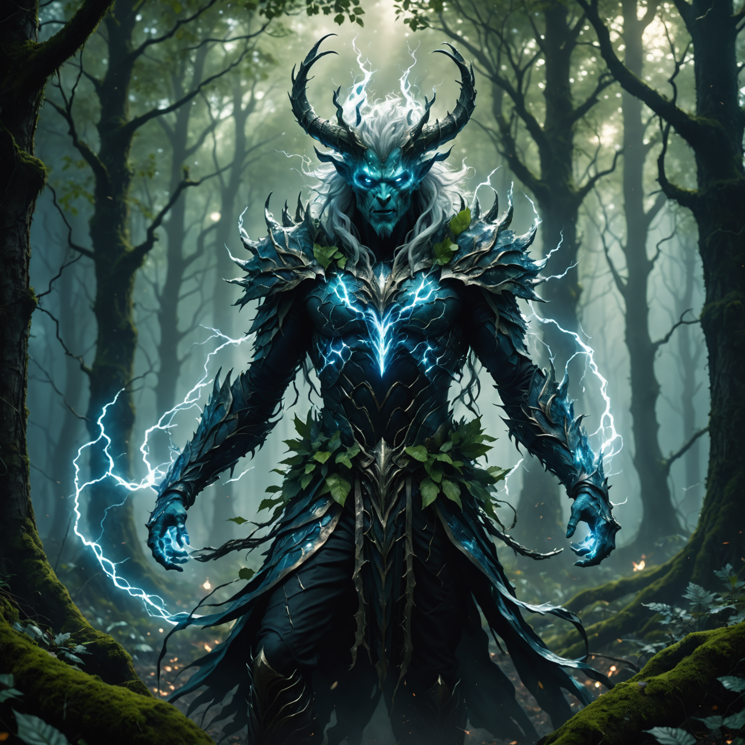 Zephyra, the Ethereal Storm Overlord of the Enchanted Forest fantasy art